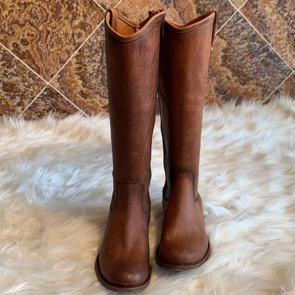 Frye Melissa Inside Zip Cognac Leather Tall Riding Boot 6 Equestrian Knee High - Picture 7 of 12
